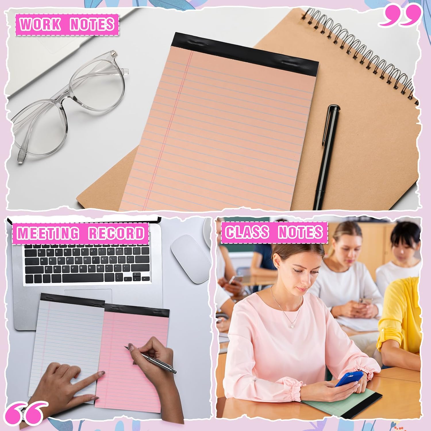 Lincia 12 Pcs 12 Pcs 5" x 8" Small Legal Pads Colored Lined Note Pads Narrow Ruled Writing Notepads 50 Sheets Per Micro Paper Notebook Lined and Perforated for College Office Supplies (Sweet Colors) - Image 6