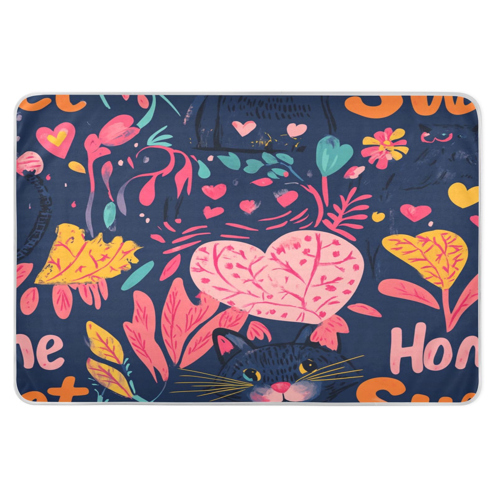 Extra Large Resuable Changing Pad Covers Waterproof Washable Pee Pads for Bed Cute Cool Incontinence Pads for Children Adults Pets 52x34in Valentines Day Floral Leaves Cats Sweet Home