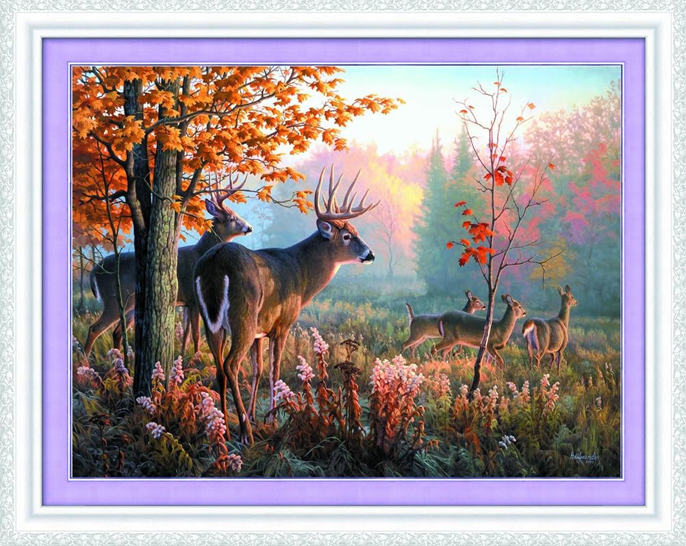Meecaa Cross Stitch Kits 11 Count Stamped, Deer Animal Flower Tree Embroidery Kit with Accessories Pre Printed (40CMx50CM) (Deer)