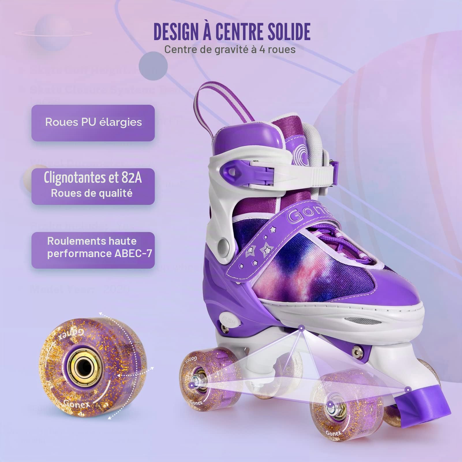 Gonex Rollers Enfant Réglables Quad à Roues Éclairées pour Filles Débutants