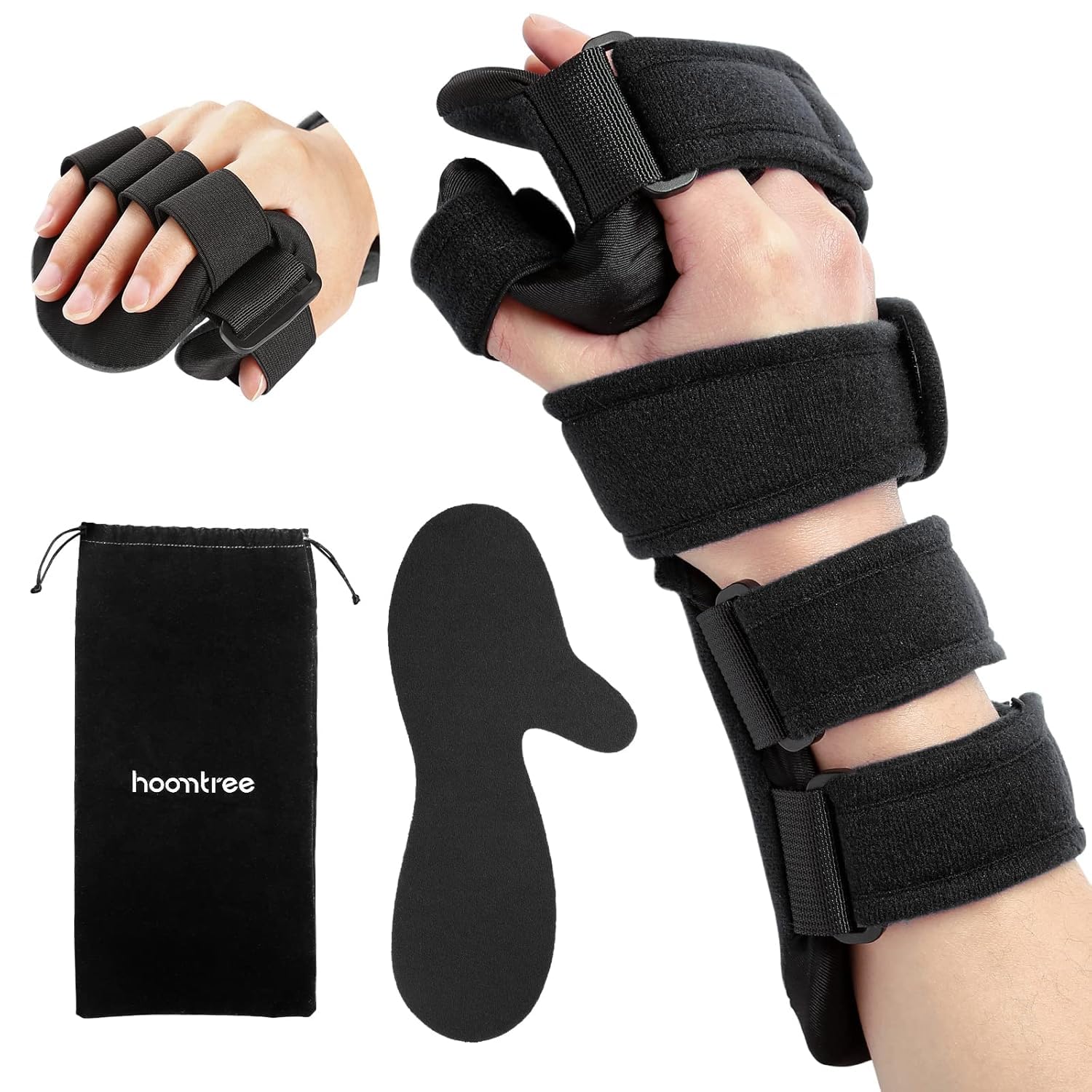 Stroke Resting Hand Splint Right&Left Resting Hand Splint with Finger Separator Functional Night Immobilizer Wrist Finger Brace for Carpel Tunnel Pain,Sprain Fracture,Tendonitis (Right,Black)
