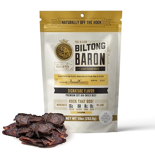 Biltong Baron Jerky de carne seca al aire - Paquetes de bocadillos saludables para dietas Keto, Paleo y Enteras 30 - Receta exclusiva - Snacks