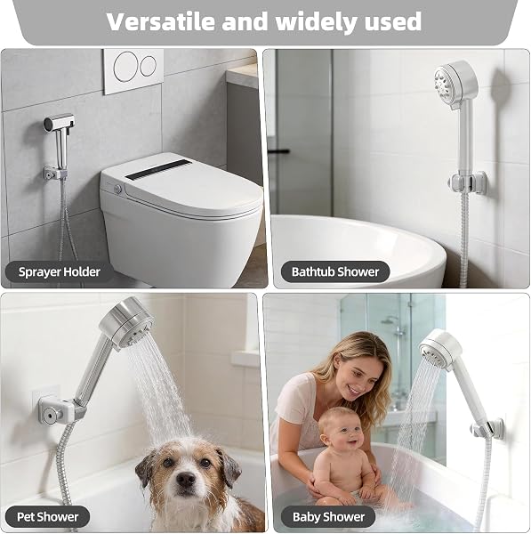 Gurwen Support Pommeau de Douche sans Percage Angle Réglable, Support Douchette, Accroche Pommeau de Douche Auto-Adhésif, Convient à un Usage Domestiqu la Salle de Bains, Capacité Maximale de 3 kg - 5