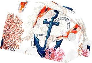 Tropical Pattern with Koi Fish Anchor Corals 2 Pack Adjustable Working Cap with Buttons Elastic Bouffant Hats Head Scarf with Sweatband for Women Men