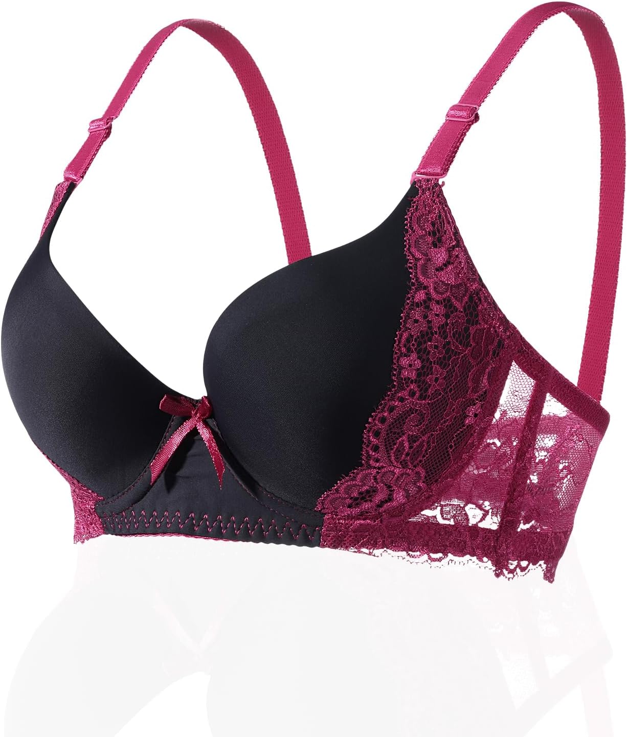 YooMee Push Up Bra for Women,Lace Bras with Underwire Cups,Comfort Padded T-Shirt Bra Add One Cup