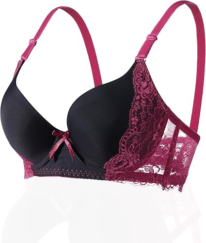 Push Up Bra for Women, Lace Bras with Underwire Cups, Comfort Padded T-Shirt Bra Add One Cup