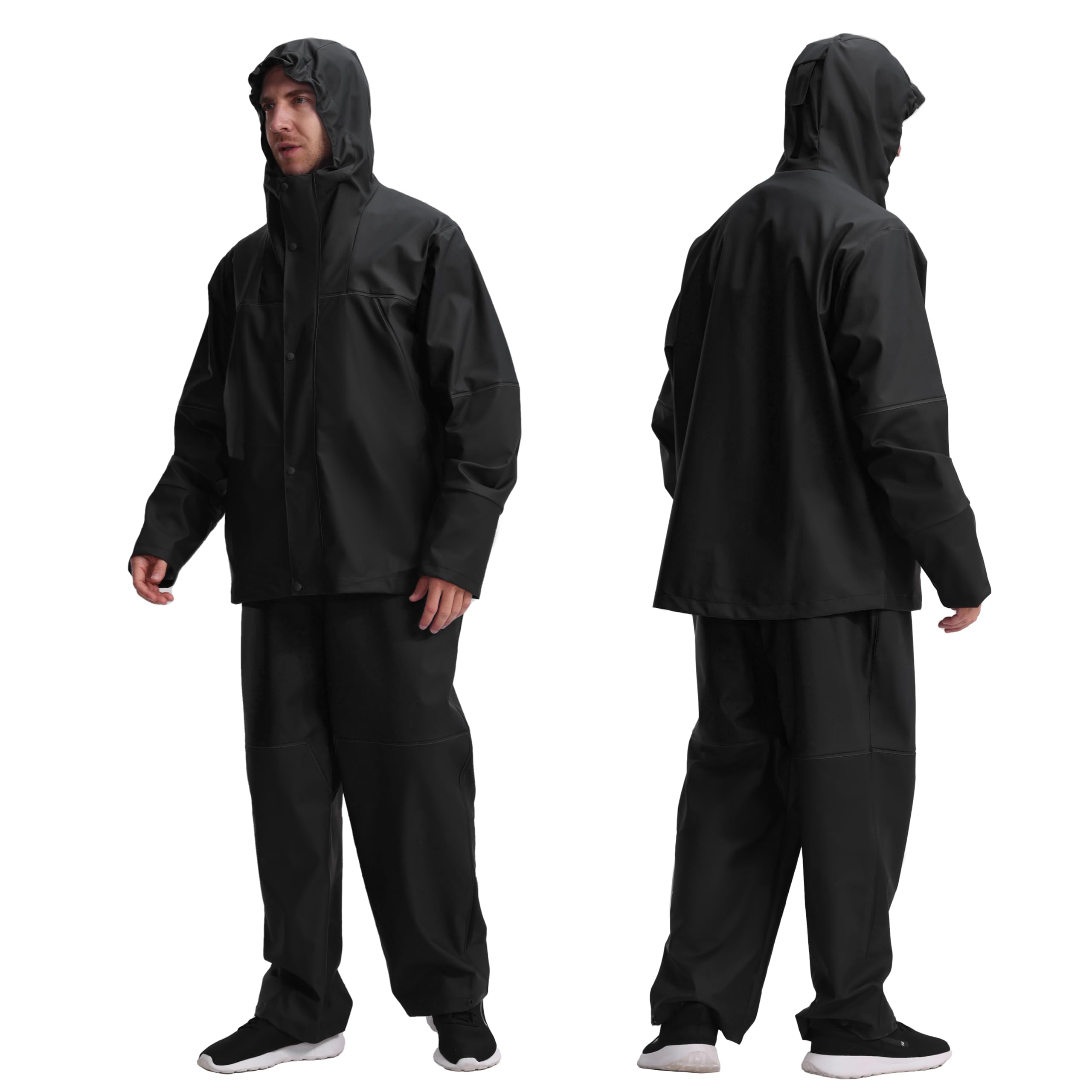 Traje de lluvia hombre PU impermeable bicolor 2 piezas | Chaqueta y pantalón, diseño funcional, material ecológico, acabado resistente para trabajo y uso exterior