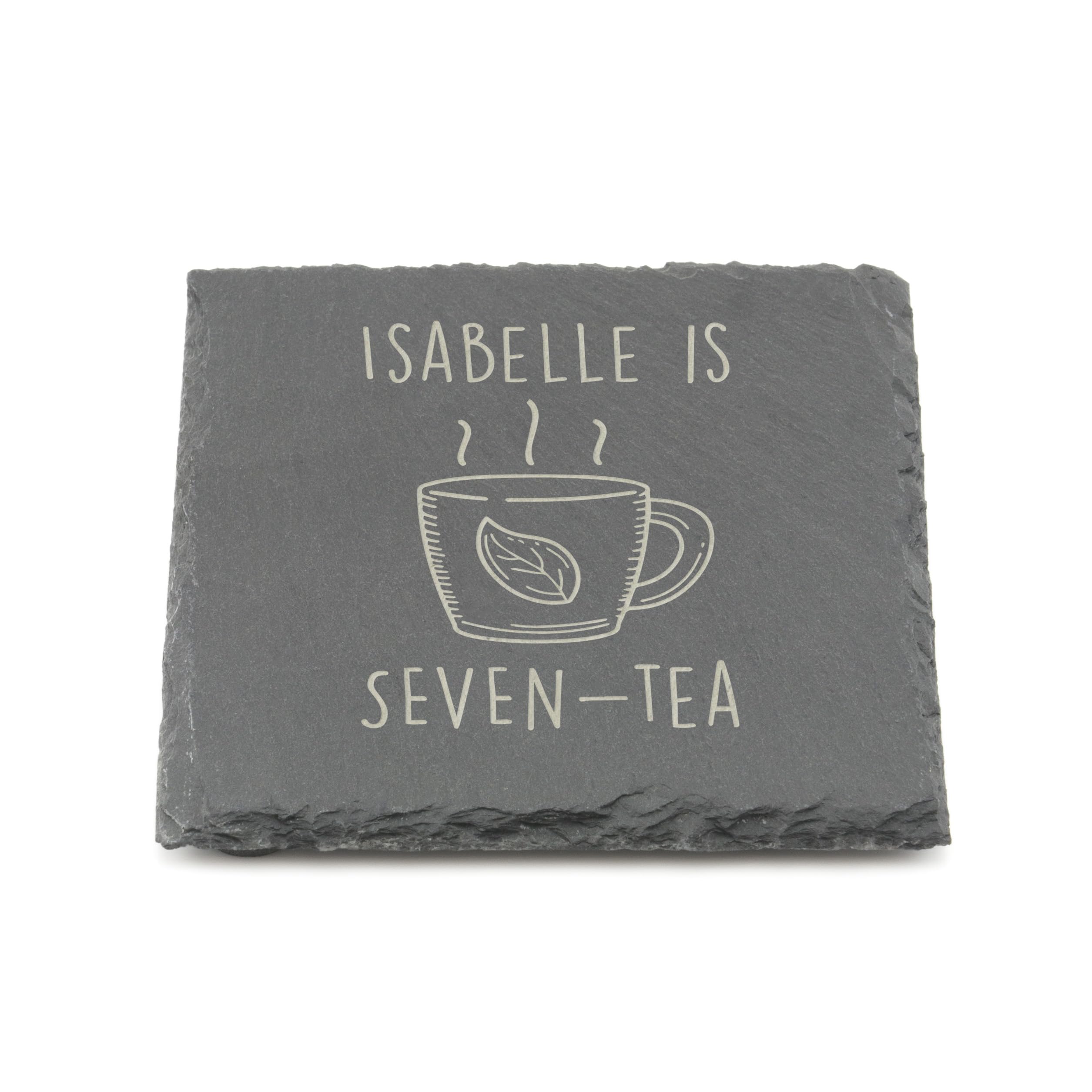 Seven Tea Slate Coaster 70th Birthday Gift for Tea Lovers Engraved Drink Mat Novelty Milestone Present for Him or Her (Square)