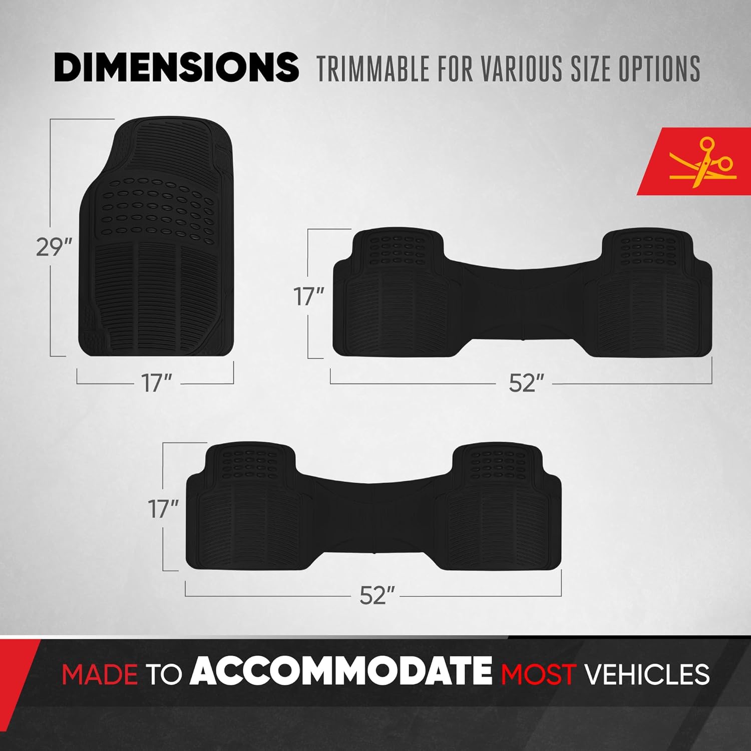 BDK 3-Row ProLiner Original Heavy Duty 4pc Front & Rear Rubber Floor Mats for Car SUV Van (Fits 3rd Row Vehicles) - All Weather Protection Universal Fit (Black) - Image 6