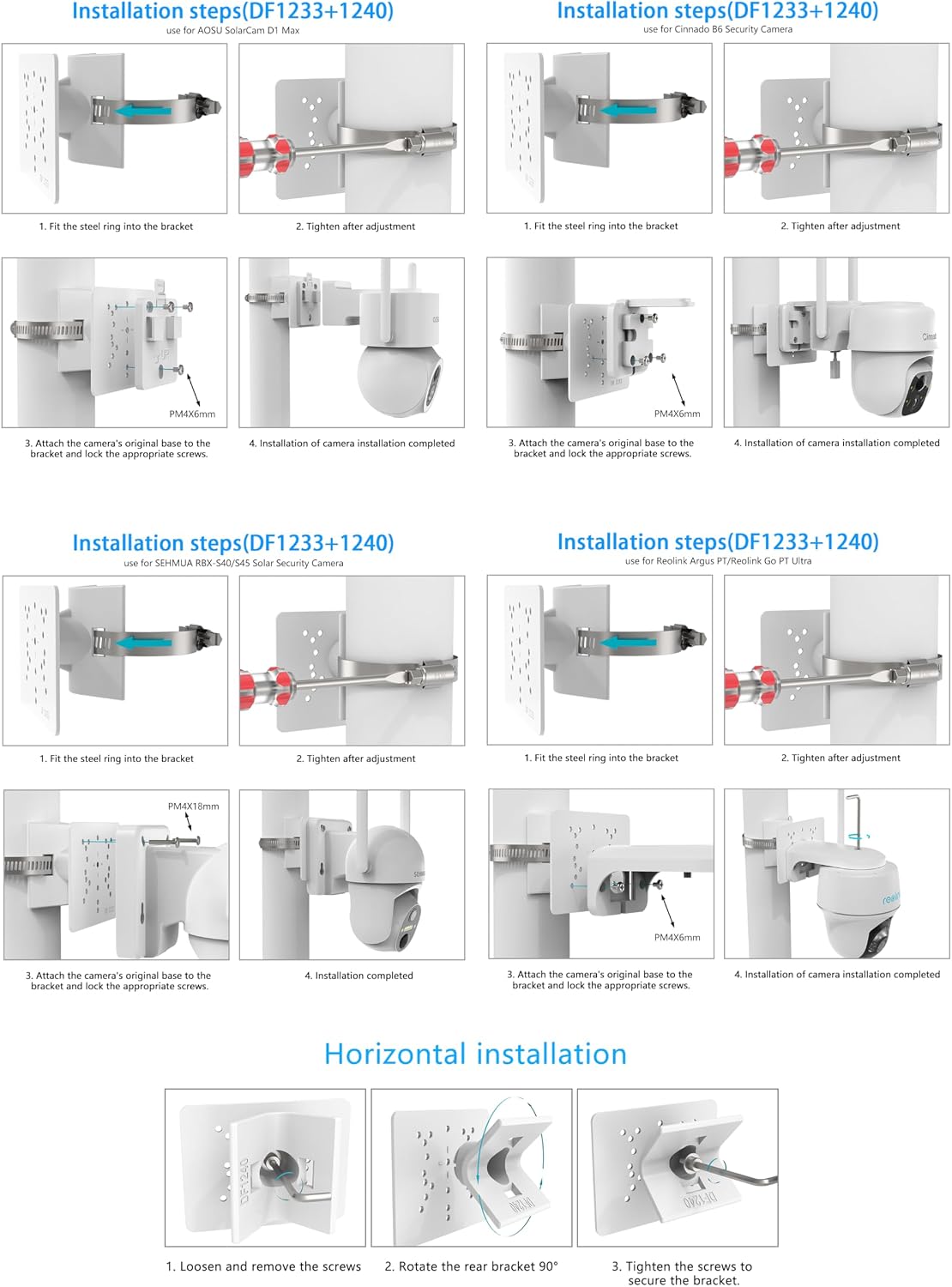 HOLACA PTZ Camera Pole Mount for AOSU/ANSQUE/Eufy/SEHMUA/Tapo/Cinnado/Reolink Solar Security Cameras Outdoor (White)