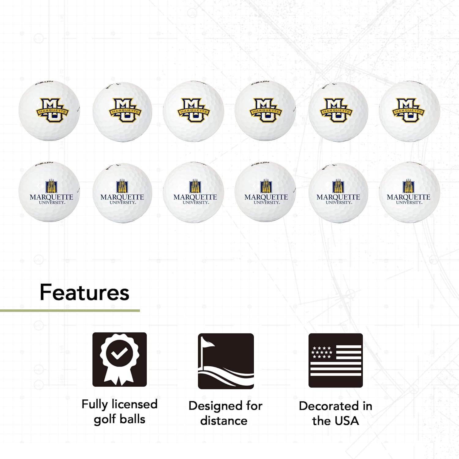 Desert Cactus Marquette University Golf Balls 12 Pack – MU Golden Eagles Full Color Dozen – Officially Licensed Sport Team Accessory