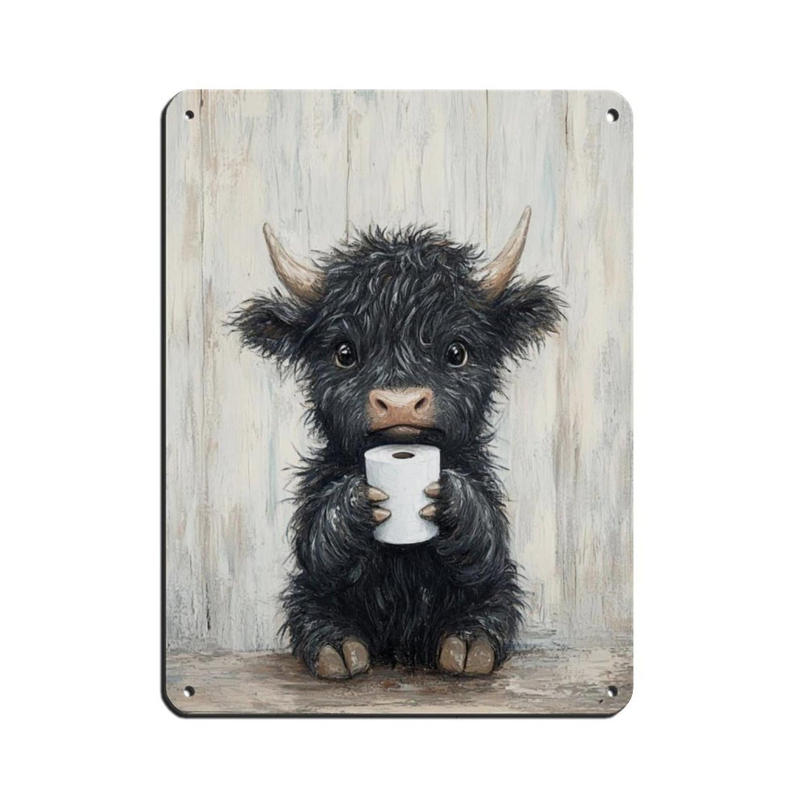 Black Baby Highland Cow Bathroom Art Retro Poster Metal Tin Sign Chic Art Retro Iron Painting Bar People Cave Cafe Family Garage Poster Wall Decoration 12x16inch(30x40cm)