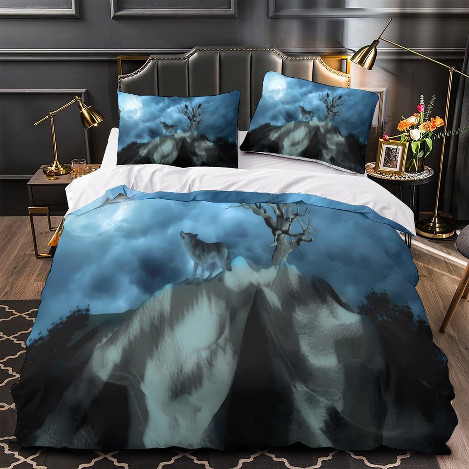 Parure de lit loup 3D housse de couette double microfibre douce 200x200