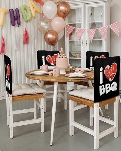 Miniatura 3 de Juego de 8 fundas protectoras para sillas de comedor, diseño de carne de cerdo y carne de vacuno en forma de corazón, extraíbles y lavables, para