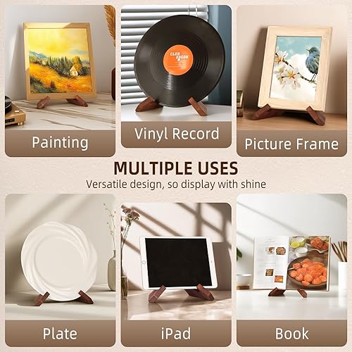 Miniatura 5 de PUERSI Soporte para discos de vinilo Now Playing, soporte de madera para discos giratorios, color marrón rústico