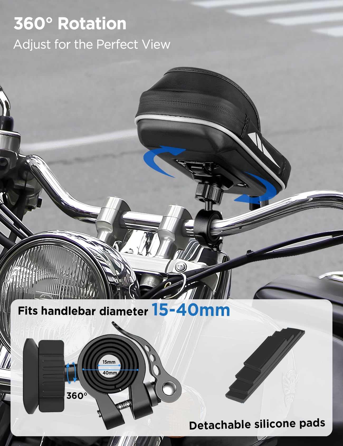 Vitalismo Support Téléphone Velo Moto Etanche, Sacoche de Guidon Vélo avec Housse de Pluie Espace Rangement Rotation 360 Porte Téléphone Vélo VTT Cyclisme sous 7 Pouces