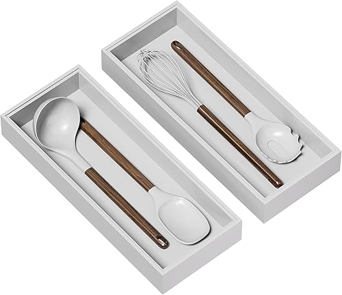 Miniatura 10 de Organizador de cajones de bambú, organizador de cubiertos pequeño para cajón de cocina, organizador apilable de utensilios, 2 unidades, organizador