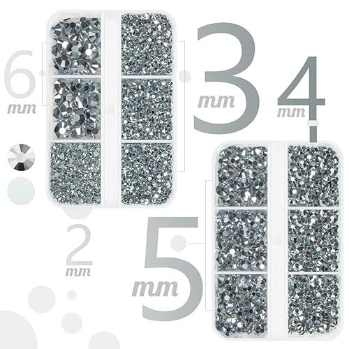 Miniatura 2 de qiipii 3060 unidades de diamantes de imitación de resina plateada con parte trasera plana metálica de 0.079 in, 0.118 in, 0.157 in, 0.197 in, 0.236