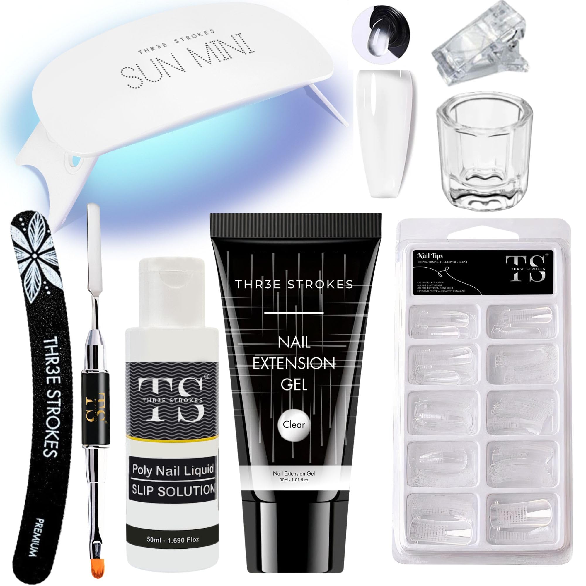 Poly Nail Gel Extension Kit With Slip Solution Uv Nail Lamp for Builder Gel UV Nail Art Kit Nail Extension Set {SSD KIT} (CLEAR, 8 IN 1)-image-45
