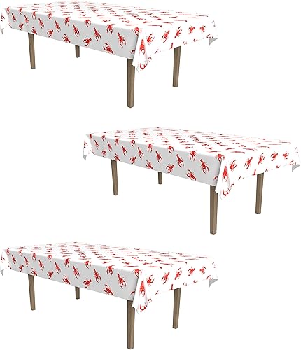 Beistle Manteles de mesa de cangrejo rojo y blanco, 54 x 108 pulgadas, 3 piezas - Mantel de plástico, accesorios para hervir cangrejos de cangrejo,