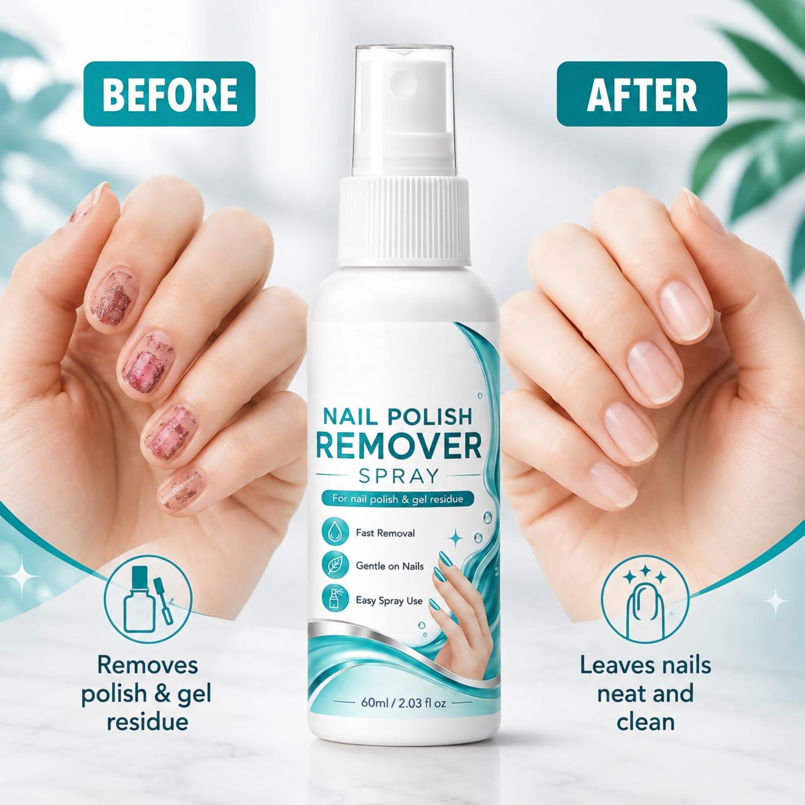 Spray dissolvant de vernis à ongles, dissolvant de colle à ongles sur les ongles, spray de colle solide sans acétone, élimination rapide sans trempage en 3-5 minutes, formule douce de (8pcs)