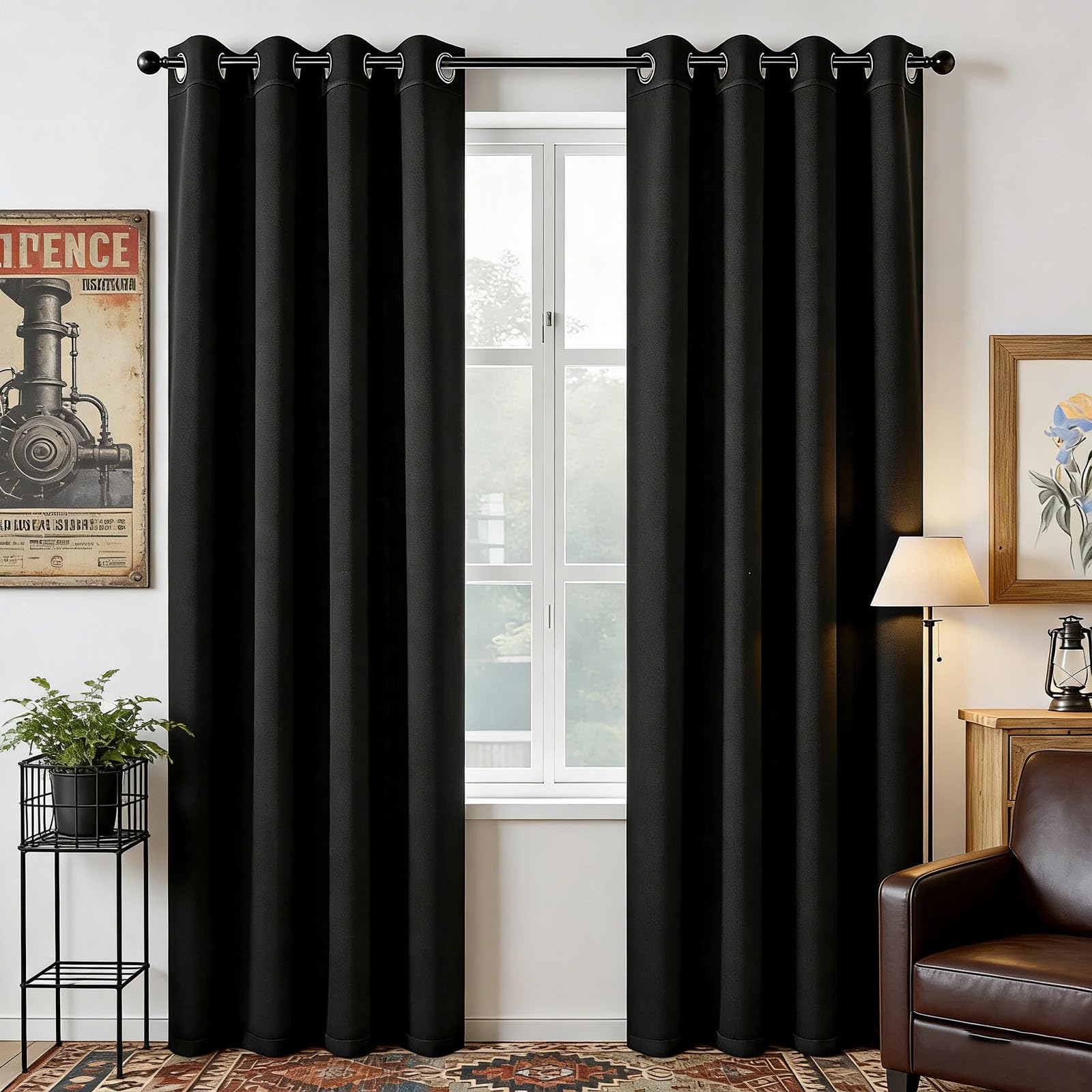 Rideau thermique isolant 180x90 noir à oeillets pour chambre et salon