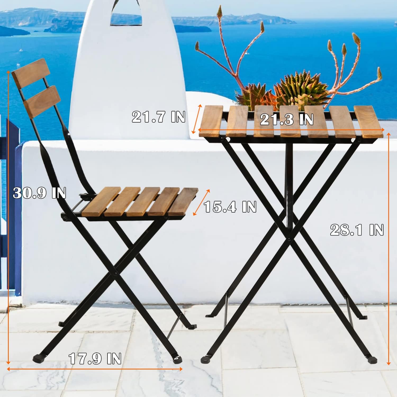 3-Piece Wood Patio Bistro Set Outdoor Furniture Set Bistro Table Set Patio Bistro Set Small Patio Table and Folding Chairs for Lawn Balcony Backyard Yard Bistro Apartment Nature