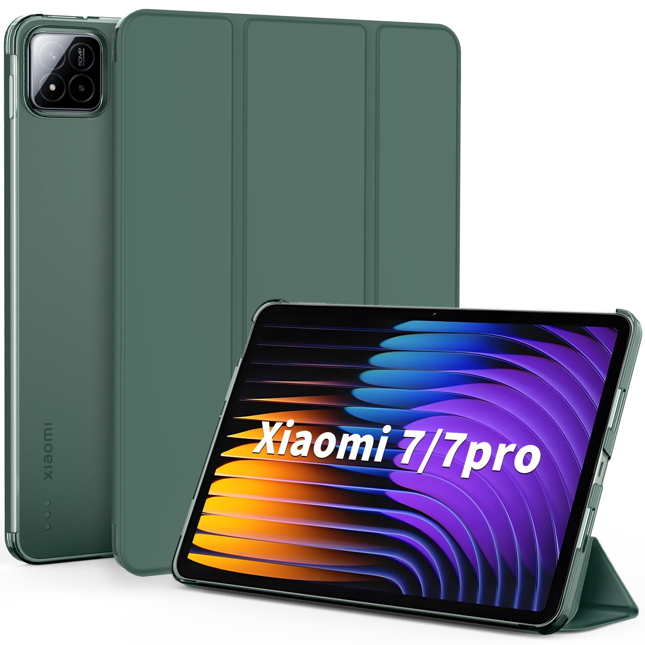 EasyAcc Hülle Kompatibel mit Xiaomi Mi Pad 7/7 Pro (11.2 Zoll,Modell 2024,7.Generation), Ultra Dünn Transluzent Matt Rückseite Abdeckung, Nachtgrün
