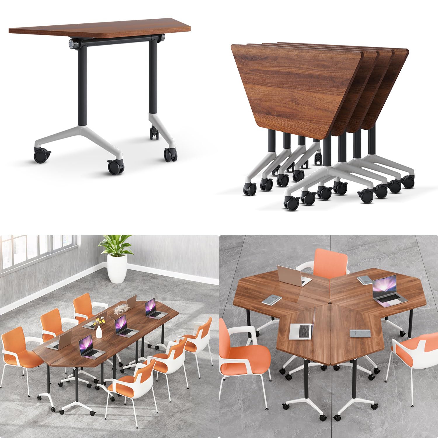 Folding Conference Table 6Pack,Modern Foldable Conference Room Tables for Meeting,Flip Top Modular Meeting Training Table,Mobile Conference Seminar