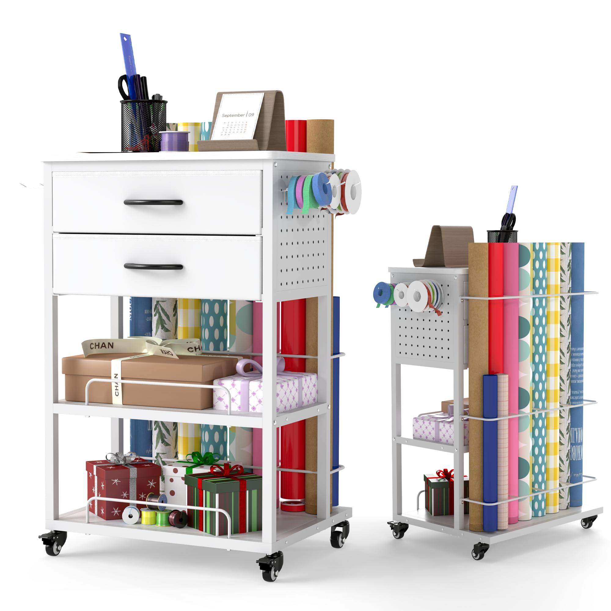 Chariot de rangement Cricut compatible avec la machine Cricut, à roulettes 2 tiroirs pliables en tissu table d'artisanat support en vinyle