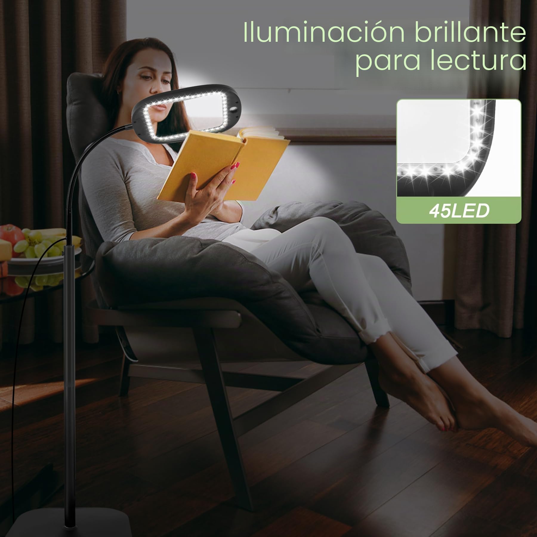 Lupa de 10 aumentos con luz y de pie, lámpara de escritorio de 45 LED, 5 temperaturas de color, 4 niveles de brillo, perfecta para arte de diamantes, accesorios, pasatiempos, manualidades, lectura