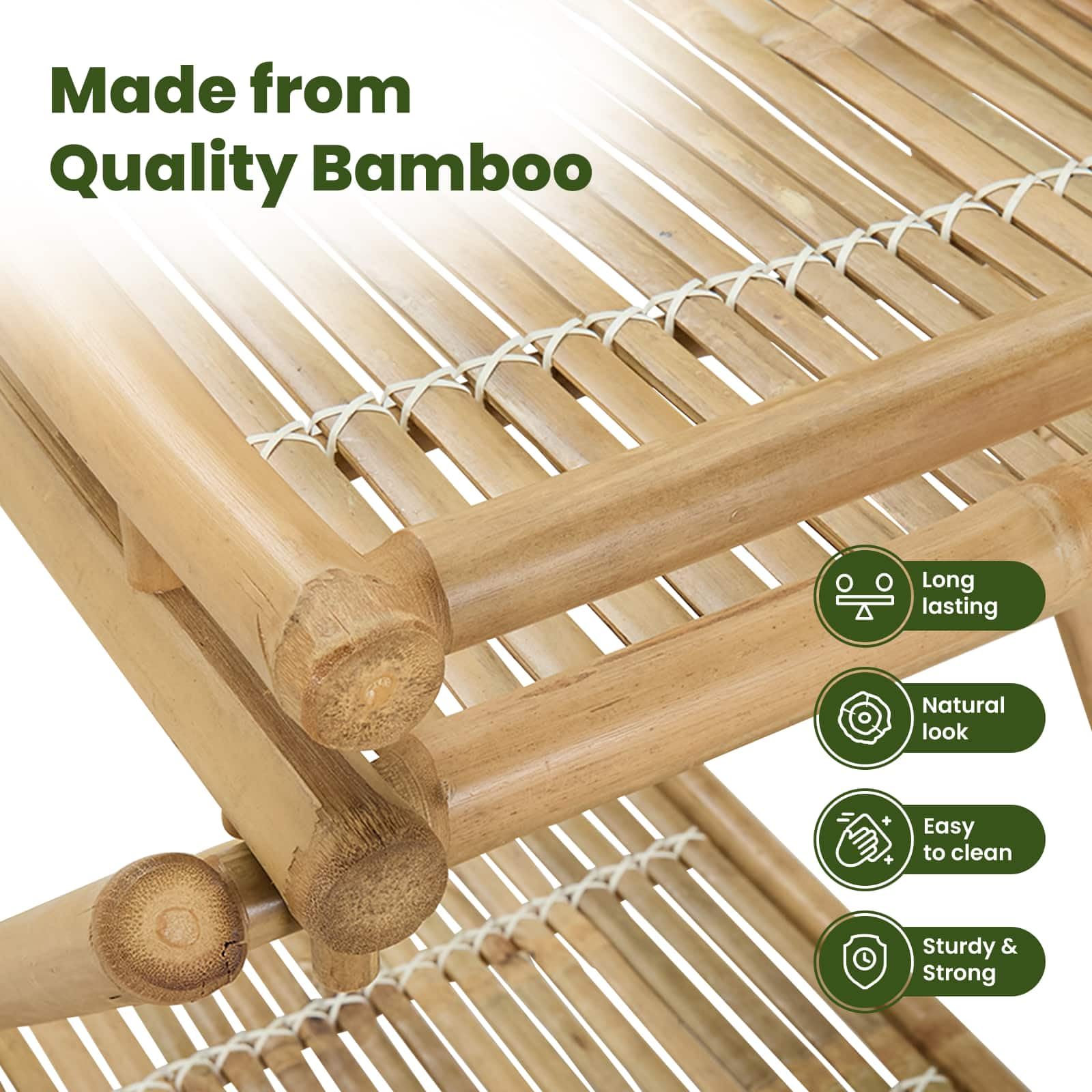vidaXL Carrello da Servizio con Ruote Naturale 79 x 67,5 x 84 cm bambù, Carrello da tè in Bamboo Moderno e Resistente, Versatile per Interni ed Esterni, Pratico e Compatto con Ruote