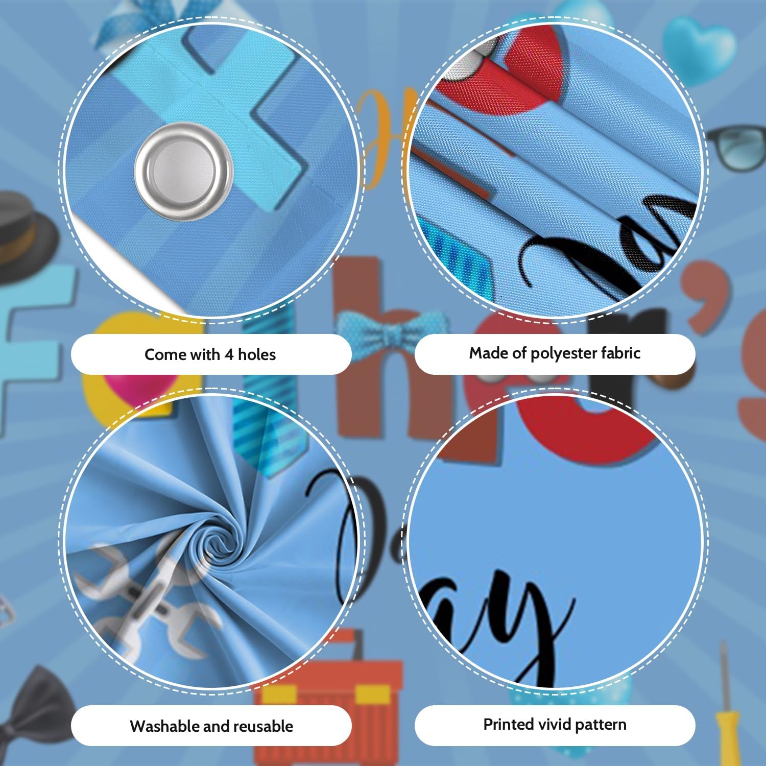 7x8ft Happy Father's Day Garage Door Decor Blue Tie Gift Box Love Stripe Cartoon Pattern Garage Door Background for I Love Dad Adults Dad Man Family Festival Decoration Banner