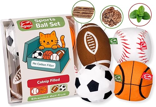 Miniatura 1 de Agape Juguetes naturales para gatos, 100% rellenos de hierba gatera y enredadera plateada, bolas interactivas para masticar y patear para gatos de