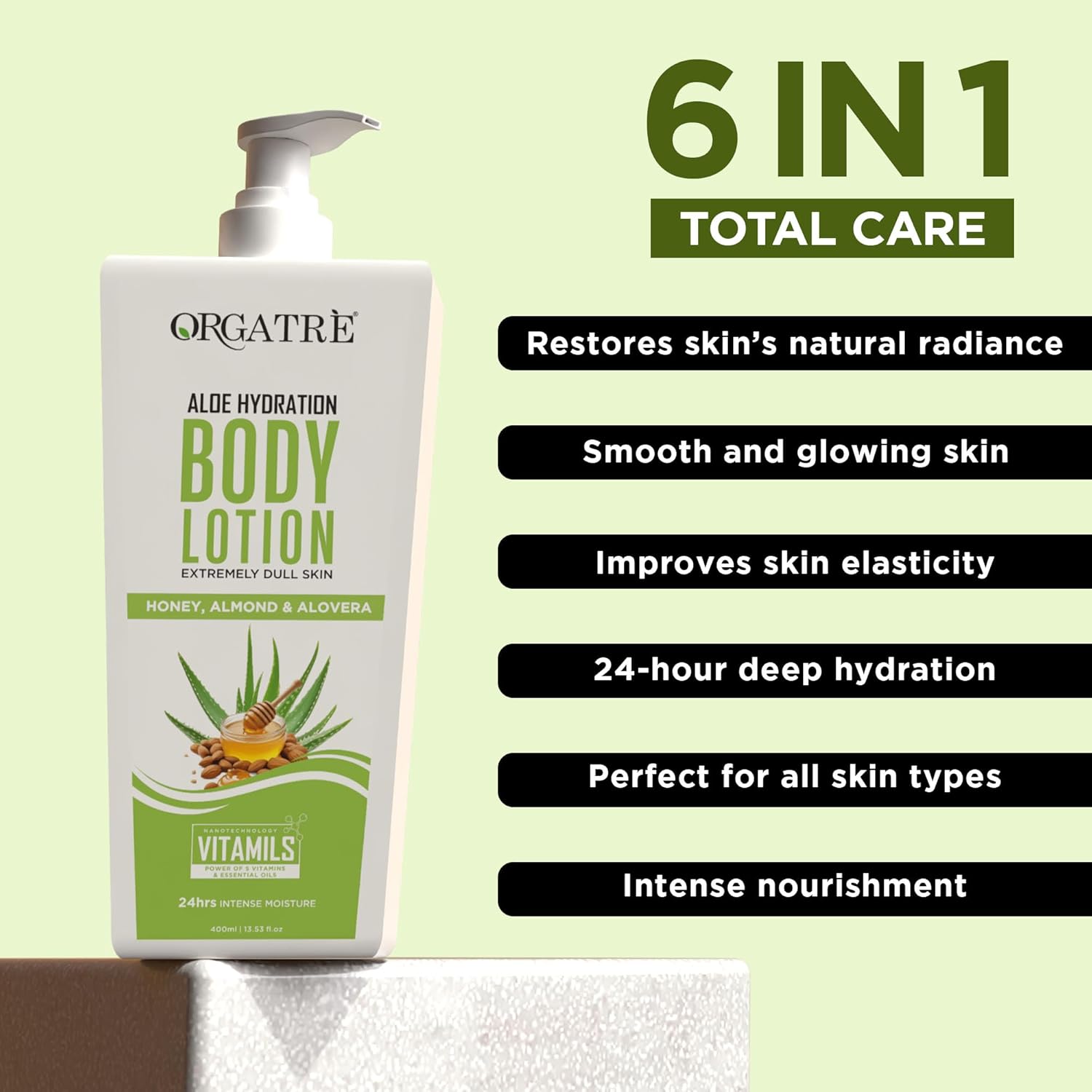 Orgatre Aloe Hydration Body Lotion with Honey, Almond & Alovera | Deep Moisturizing for Dry Skin | For Men & Women | Soothes, Protects & Revitalizes | 24-Hour Intense Hydration - 400ml 3 712TULFNOLL. SL1500