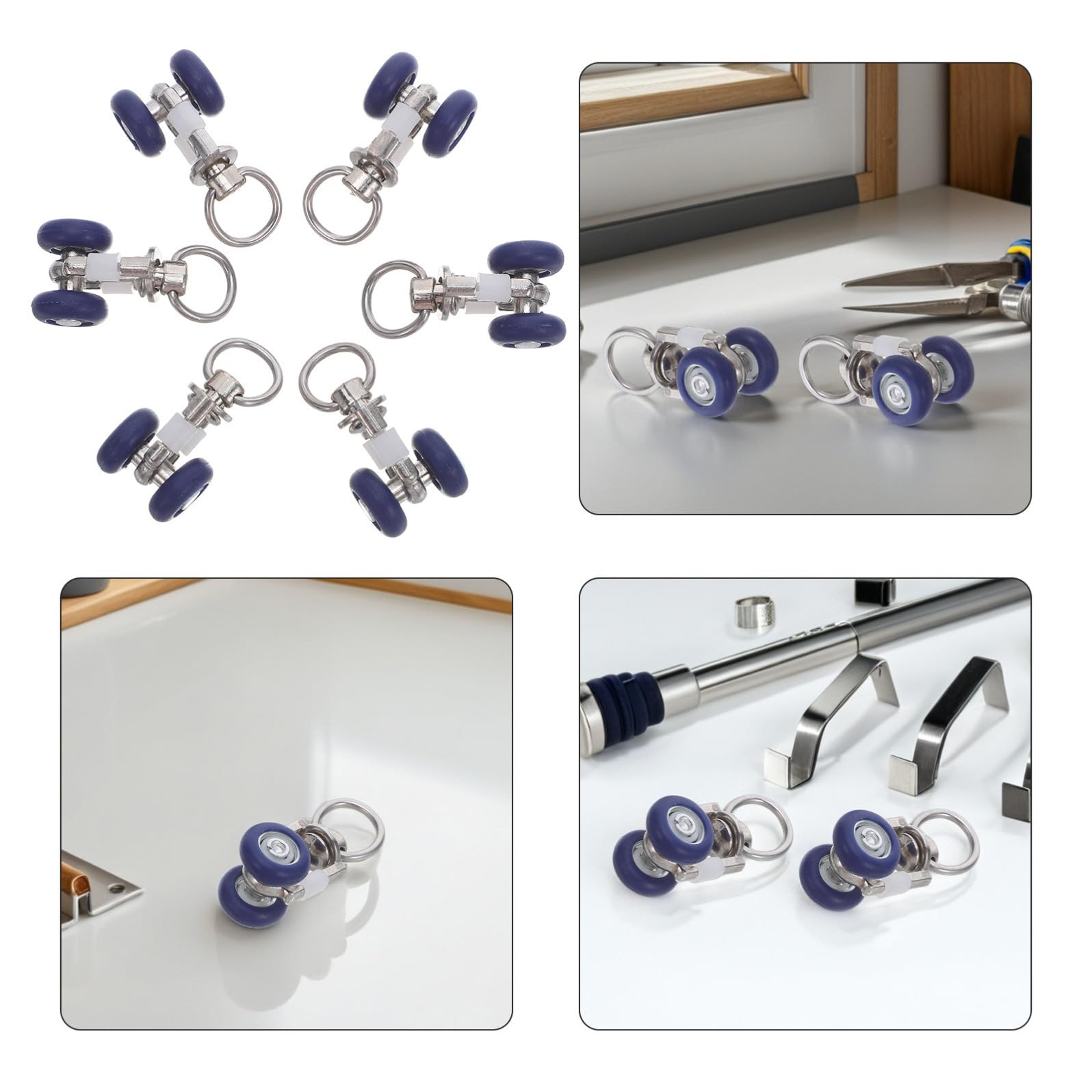 20 Rulli Scorrevoli per Tende in Acciaio Inossidabile e Plastica, Ruote per Binari Tende da Soffitto, Accessori Resistenti per Tessuti Pesanti e Uso Interno ed Esterno