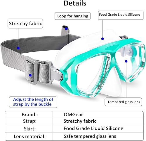 Vista 2 de OMGear Gafas de natación para niños con cubierta para la nariz, correa de tela, máscara de buceo para niños (4-16) equipo de esnórquel juvenil