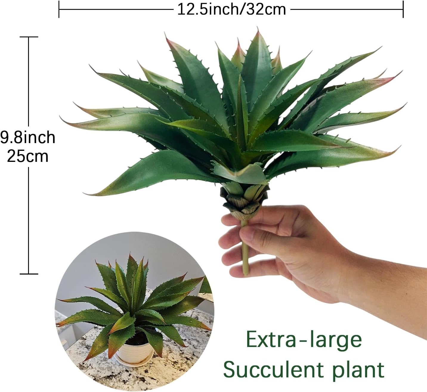 12.5 Inch Artificial Aloe Plant - Large Faux Succulents (Unpotted), Realistic Fake Plants for Home Decor Indoor Outdoor (Green) - Image 3