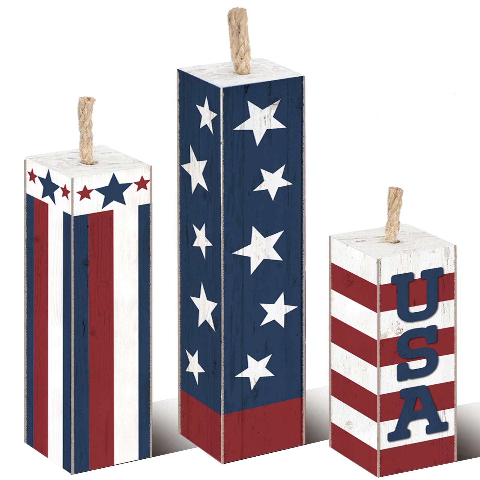 Amyhill 3 Pcs 4th of July Wooden Patriotic Table Centerpieces