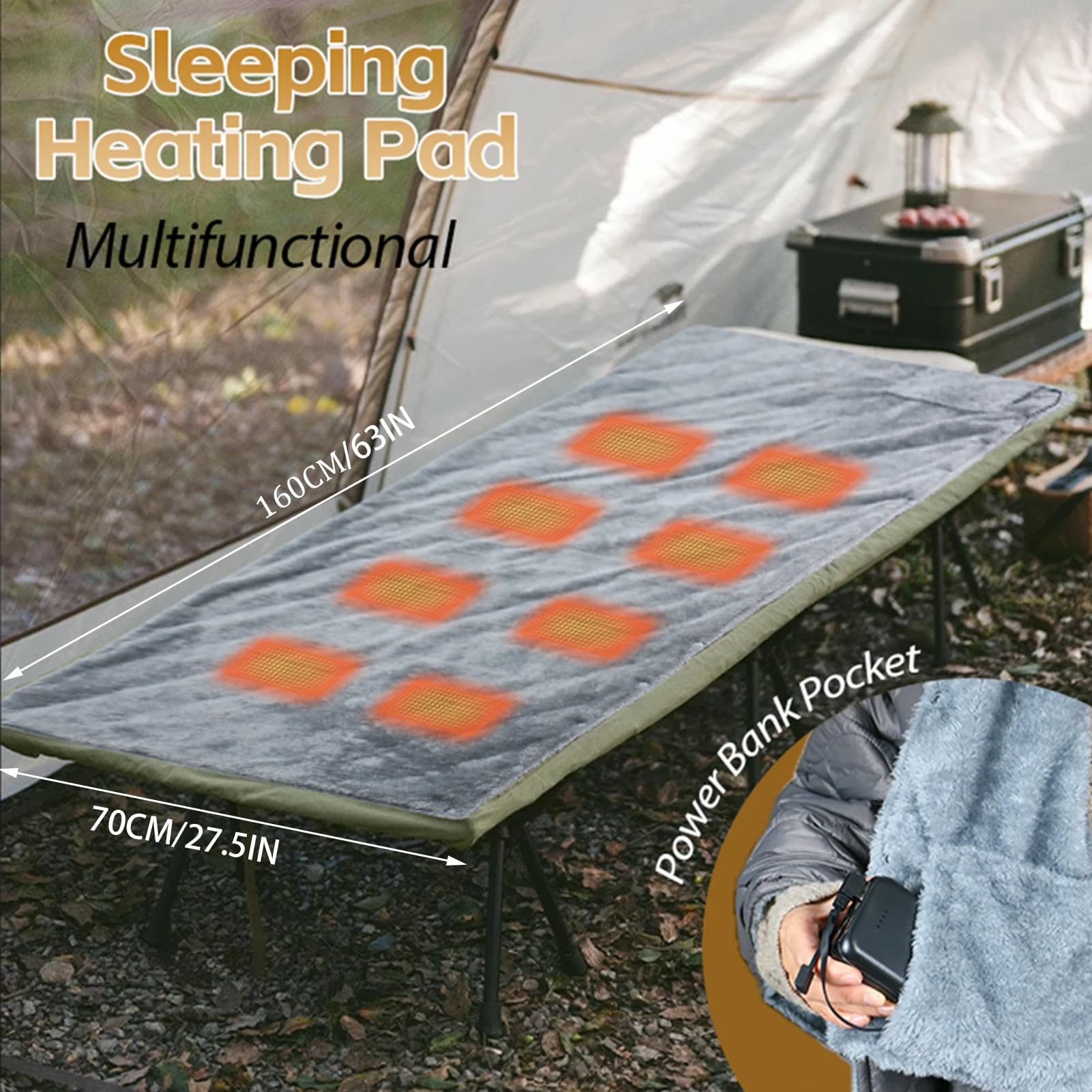 Scialle Riscaldante Elettrico, Coperta Riscaldante Elettrica Portatile Senza Fili 3 Livelli Di Riscaldamento Coperta Lavabile per Freddo Dormire Lavorare Viaggiare Campeggio (Grigio)