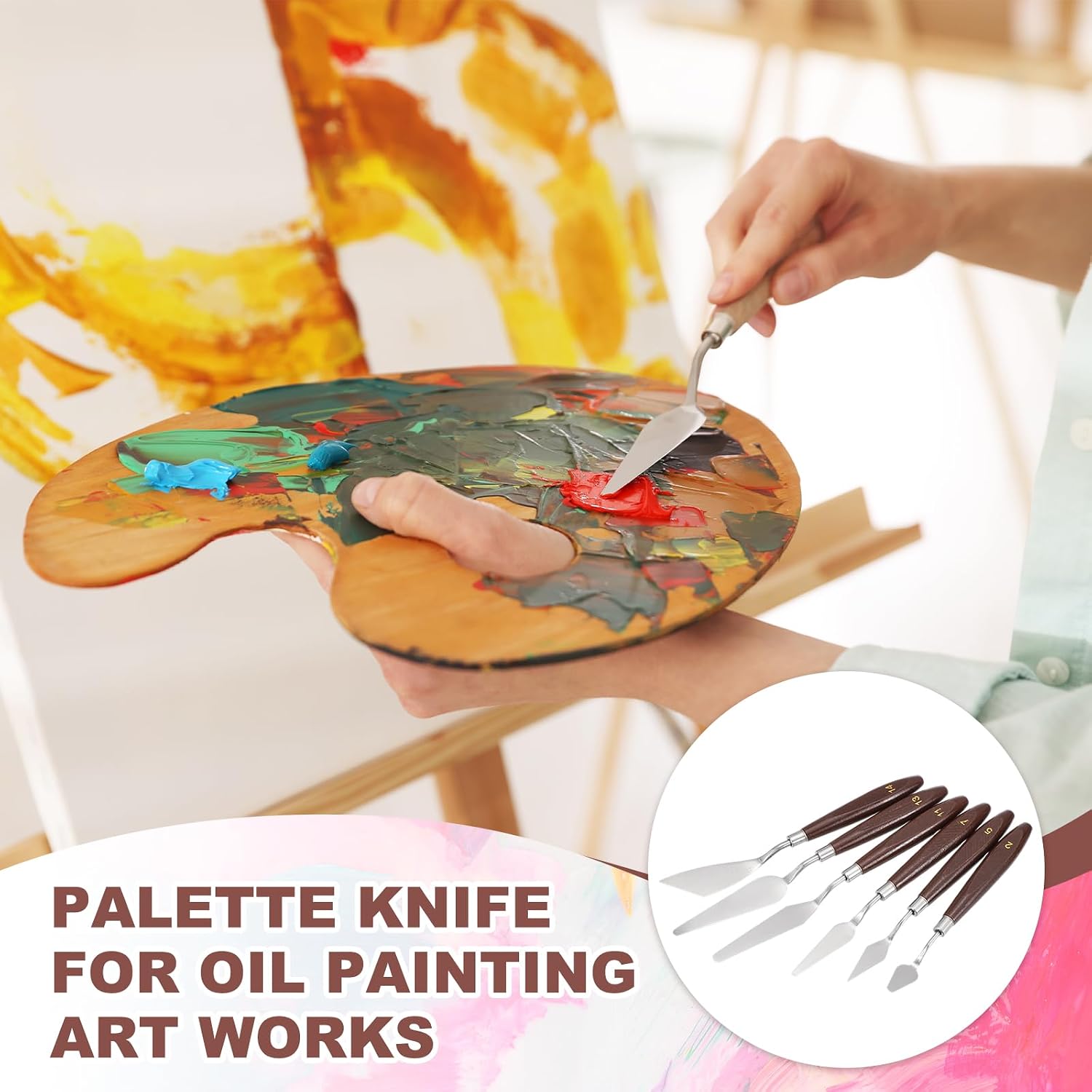 MECCANIXITY #13 Palette Knives 23mm Width Stainless Steel Spatula Painting Pallet Knife with Wood Handle for Oil Painting Acrylic Canvas Mixing Spreading