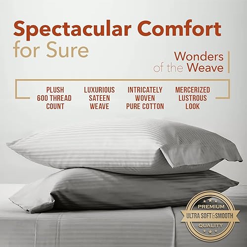 Miniatura 3 de Juego de sábanas de algodón egipcio de lujo, tamaño Queen, 600 hilos, fibras extralargas, juego de 4 piezas, sábanas de damasco plateado, suaves y