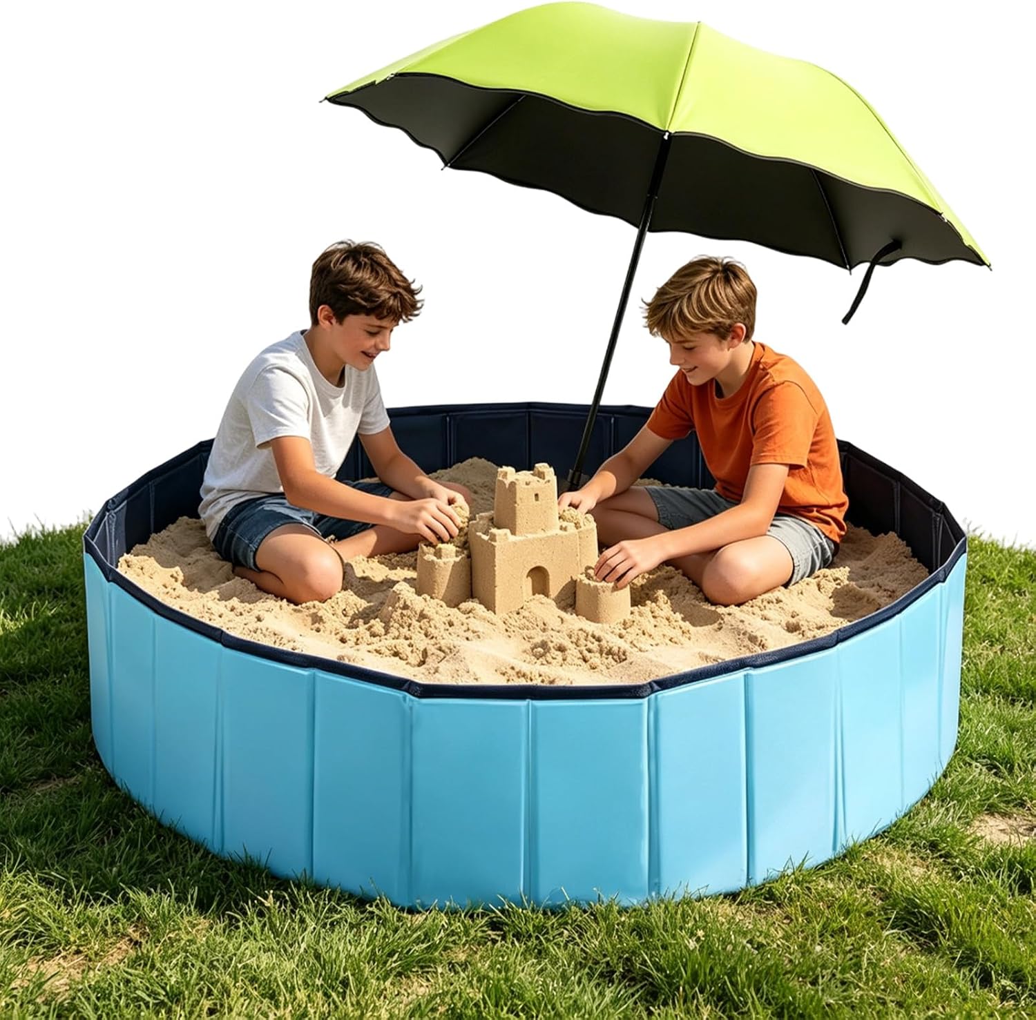Large Sand Box Set with Lid Cover & Umbrella, Including Big Portable Sandpit for Outdoor Indoor Backyard Patio Beach Dog