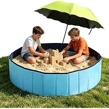 Large Sand Box Set with Lid Cover & Umbrella, Including Big Portable Sandpit for Outdoor Indoor Backyard Patio Beach Dog