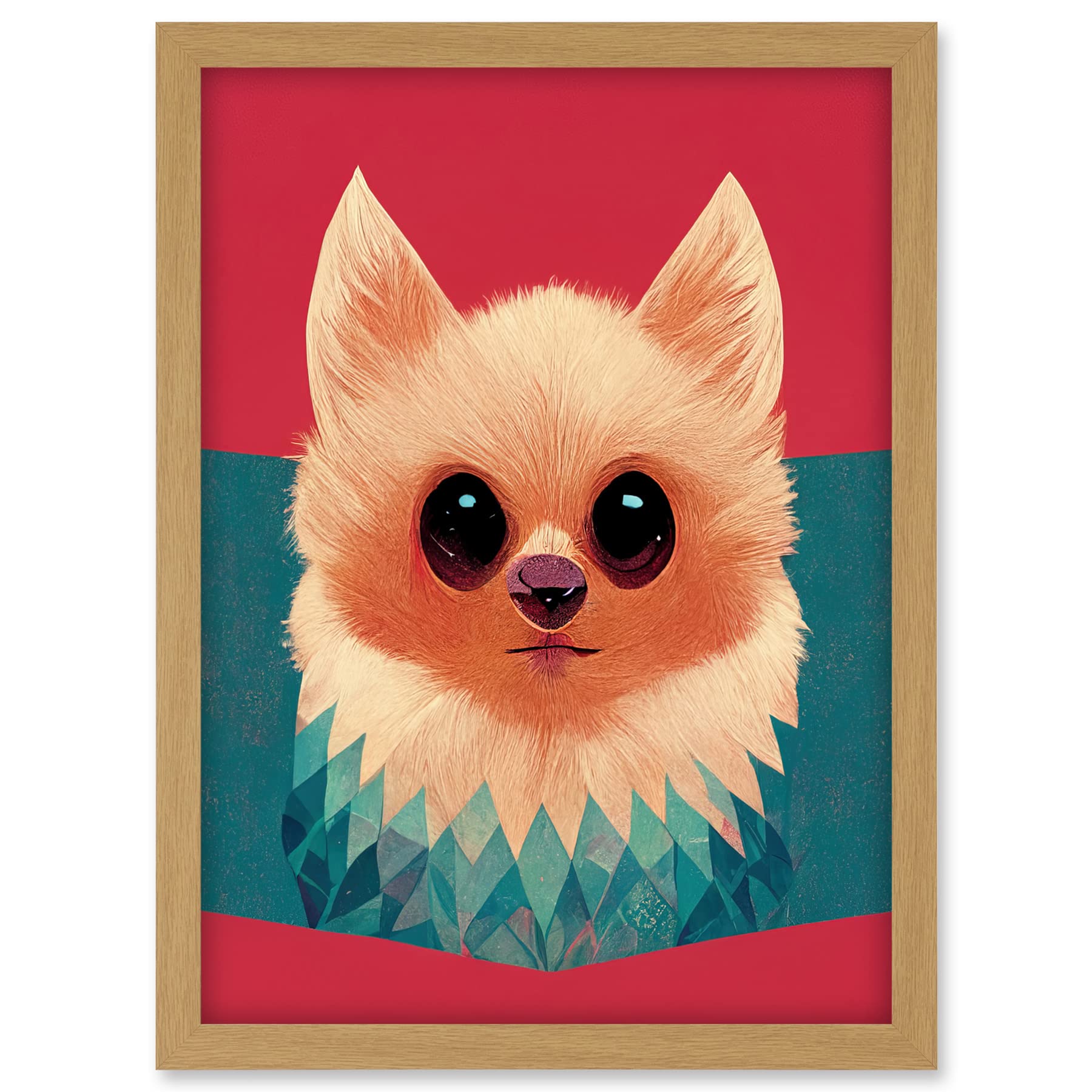 Doppelganger33 LTD Cute Geometric Pomeranian Dog Illustration Artwork Framed A3 Wall Art Print