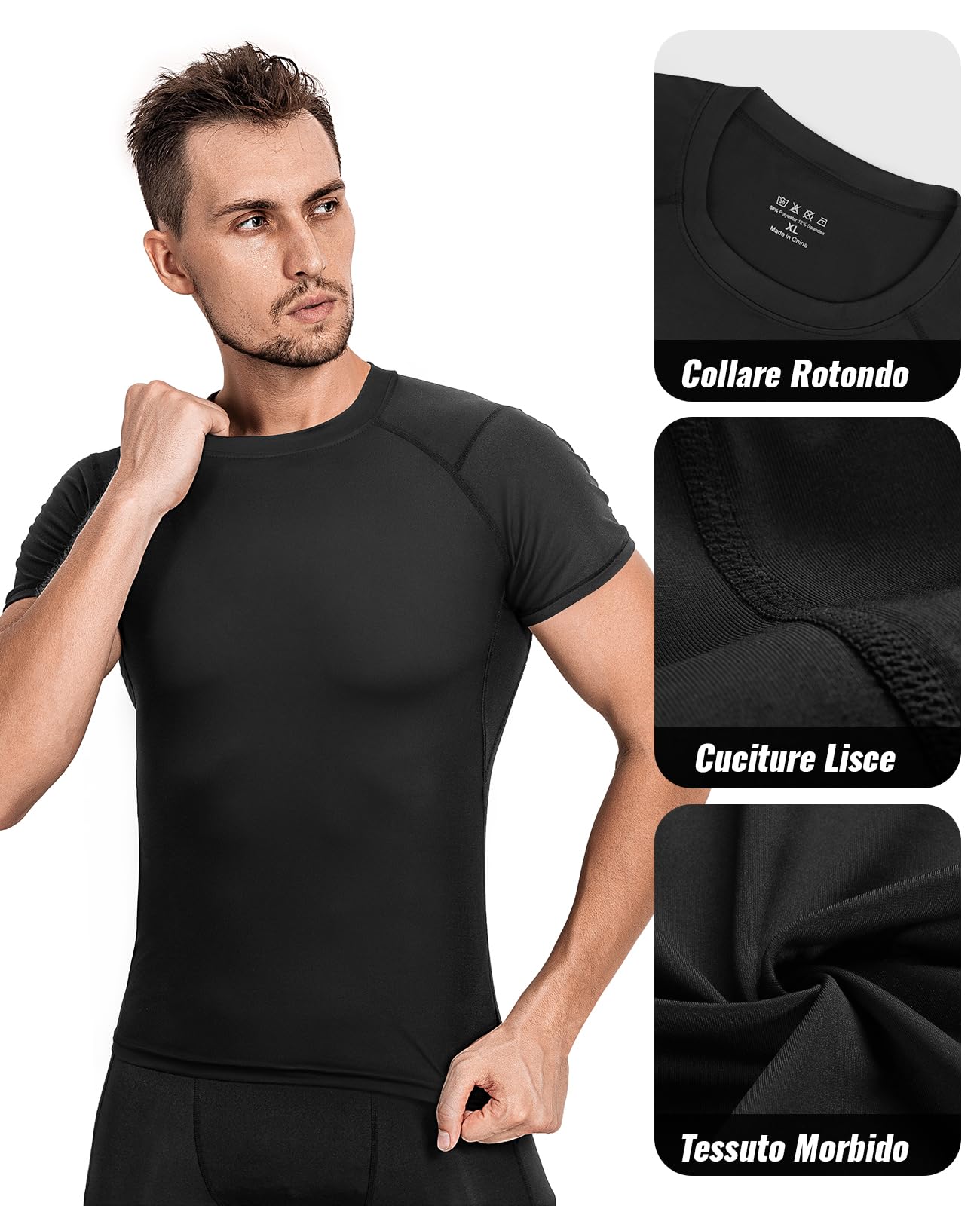 Niksa 3 Pezzi Maglietta Uomo，Maglia a Manica Corta Traspirante Asciugatura Rapida Compression da Uomo Sport per Correre Jogging Fitness Palestra