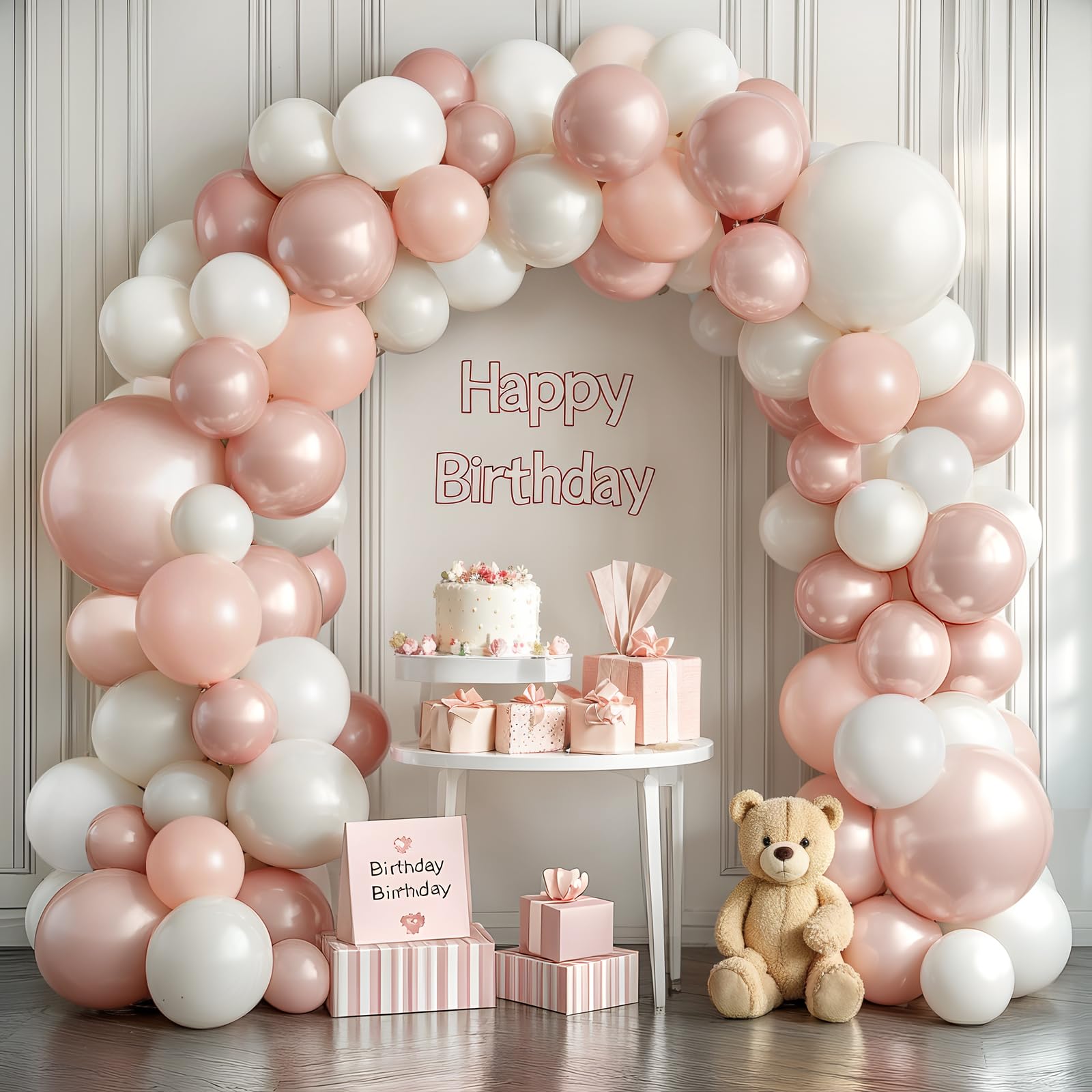 Pink And White Balloons Arch Kit, Double Stuffed Pastel Pink Balloons Garland Boho Pink White Orange Neutral Balloons Arch Kit for Wedding Birthday