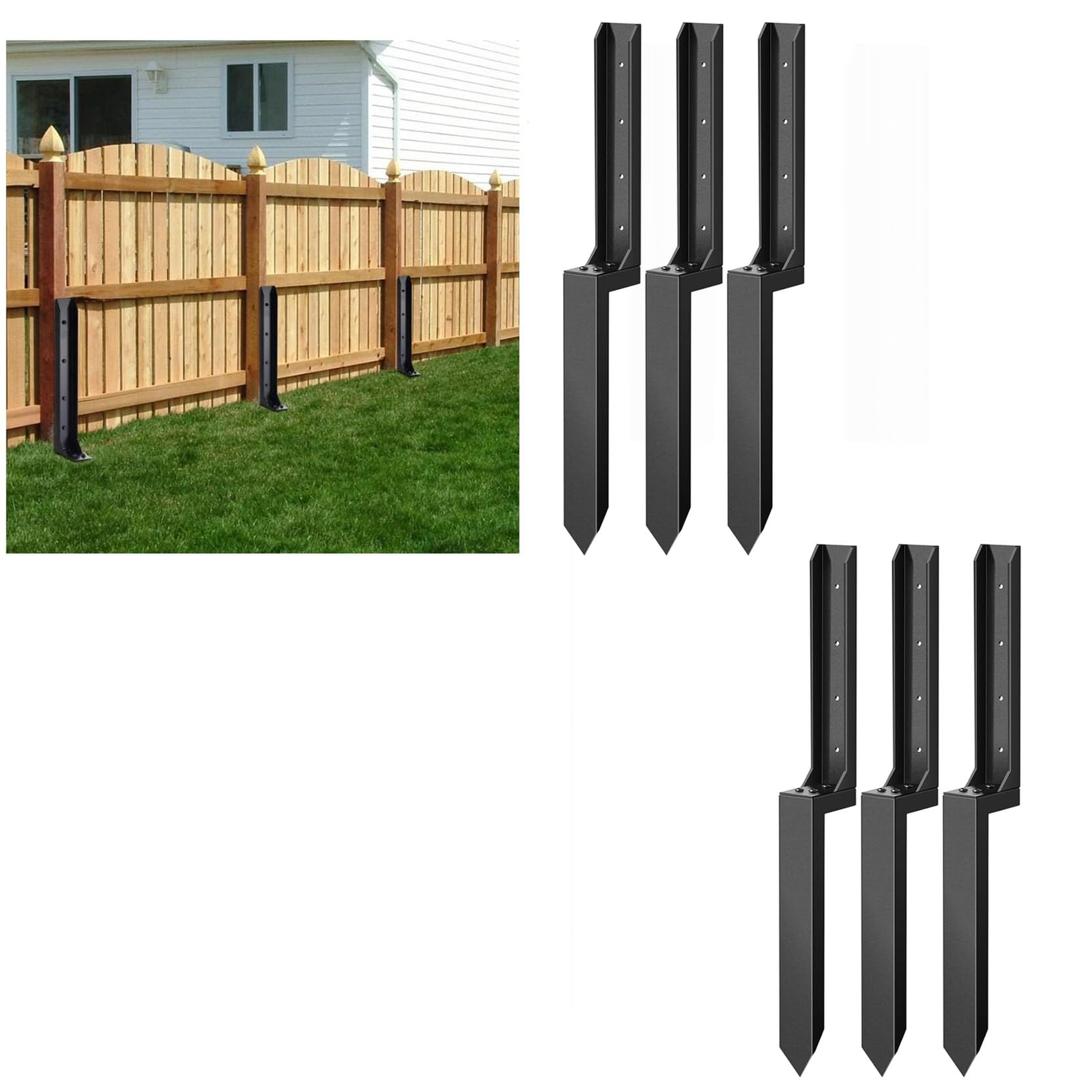 LQSYBHD Fence Post Repair Kit Heavy Duty Fence Post Anchor Ground Stake Fence Post Repair Stakes No Dig Drive-in Support for Tilted or Broken Wooden Fence Posts Black(Size:6pcs)