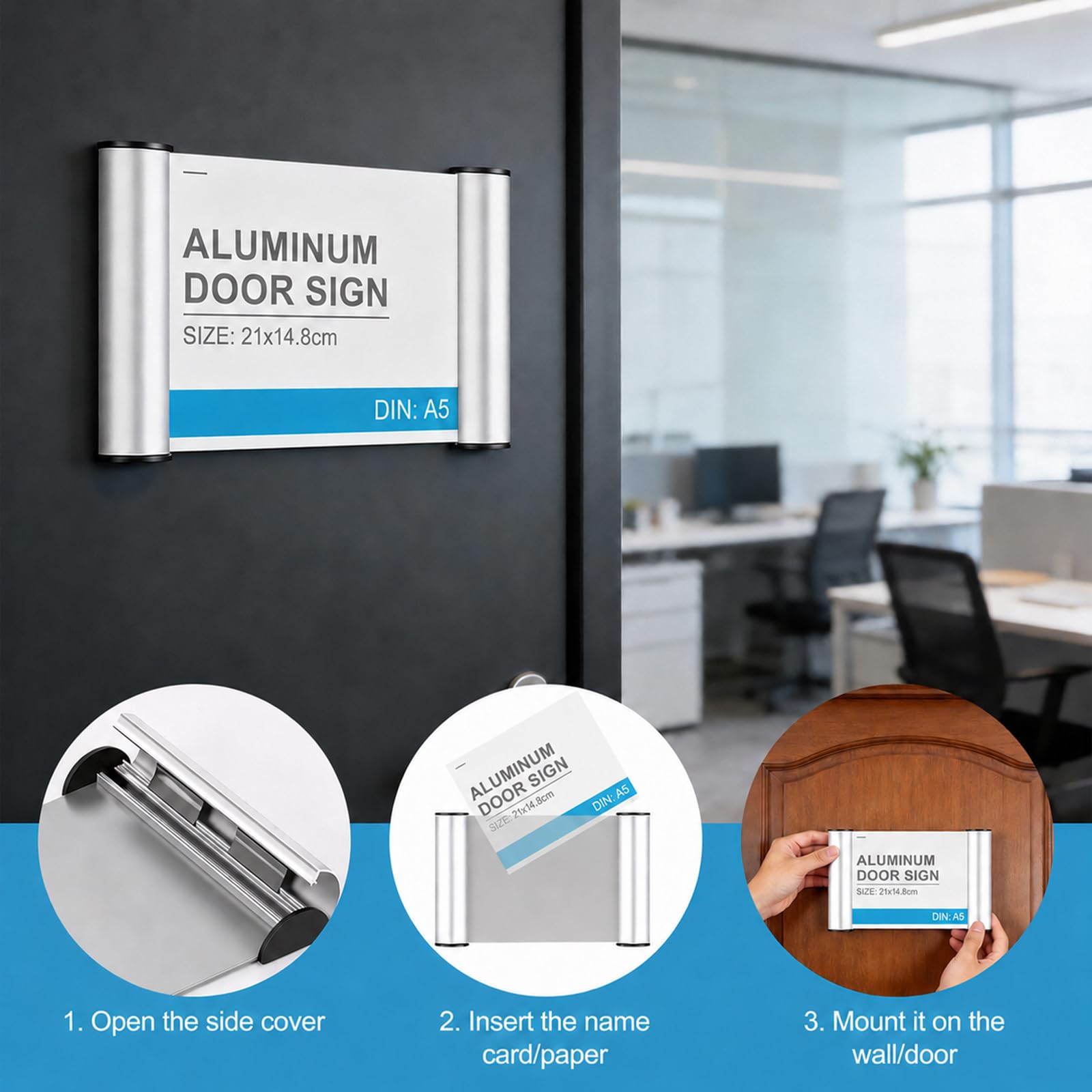 Lot de 6 Plaques de Porte de Bureau A5 Plaque Nominative pour Bureau Maison