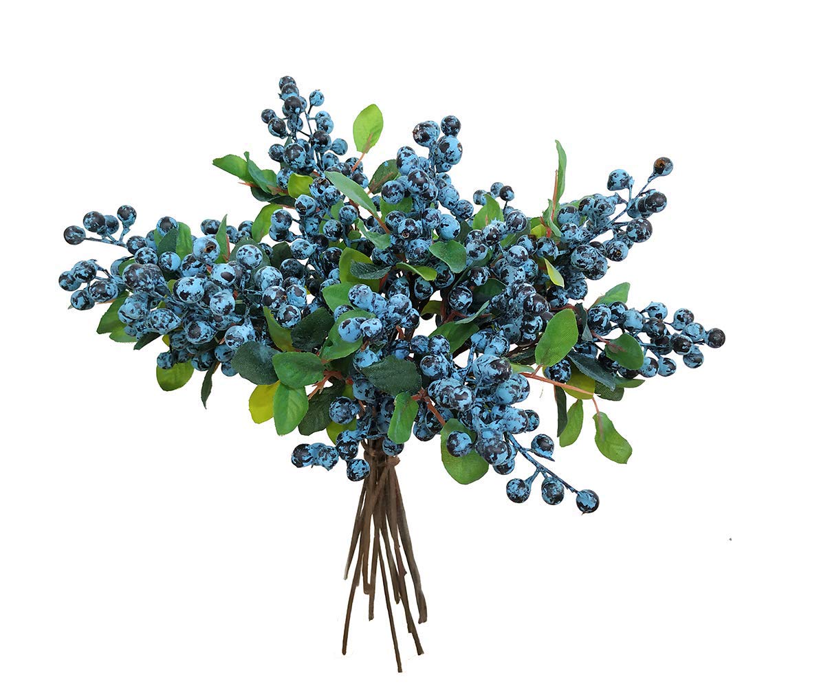 Ahvoler Artificial Blueberries,15 Pcs Artificial Berries Blue on Stems for Flower Arrangements, Artificial Blueberry Branches for Wreath Decoration